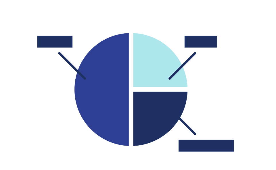 Gráfico circular minimalista em tons de azul ilustrando a gestão e a automação de processos de negócios, representando a organização e otimização dos fluxos de trabalho do Tactium BPM.
