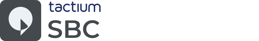 Logotipo cinza escuro do add-on Tactium SBC, módulo responsável por proteger a segurança do ambiente de telefonia corporativa e gerenciar protocolos SIP.